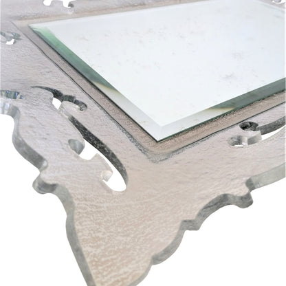 Specchiera da parete rettangolare in vetro Fusione decoro BUCINTORO Platino cm. 60x80