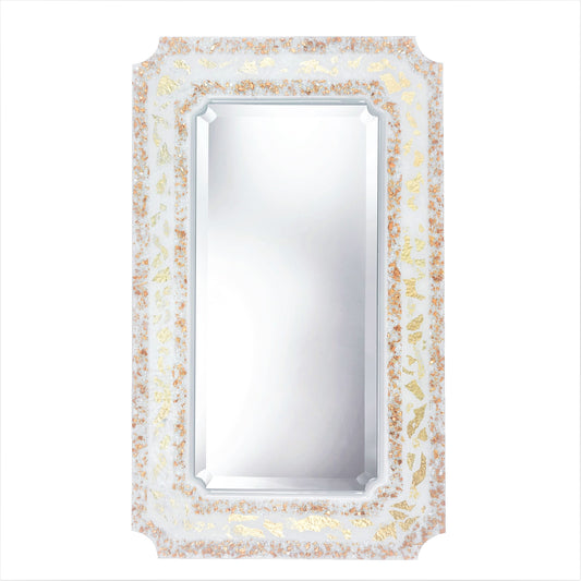 Specchiera da parete rettangolare in vetro Fusione decoro MERLETTO Bianco e Oro cm. 80X60