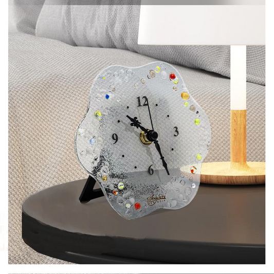 Orologio da Tavolo sagomato in vetro di Murano, idea regalo bomboniera, decoro GOCCE VENEZIANE
