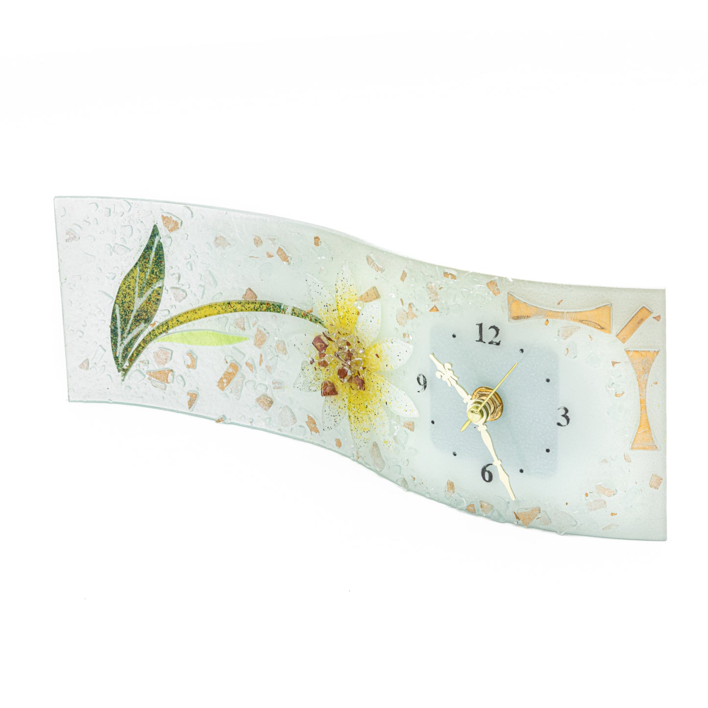 Orologio da tavolo rettangolare ondulato, in Vetro di Murano, idea regalo bomboniera, decoro FLOREALE cm.30x10