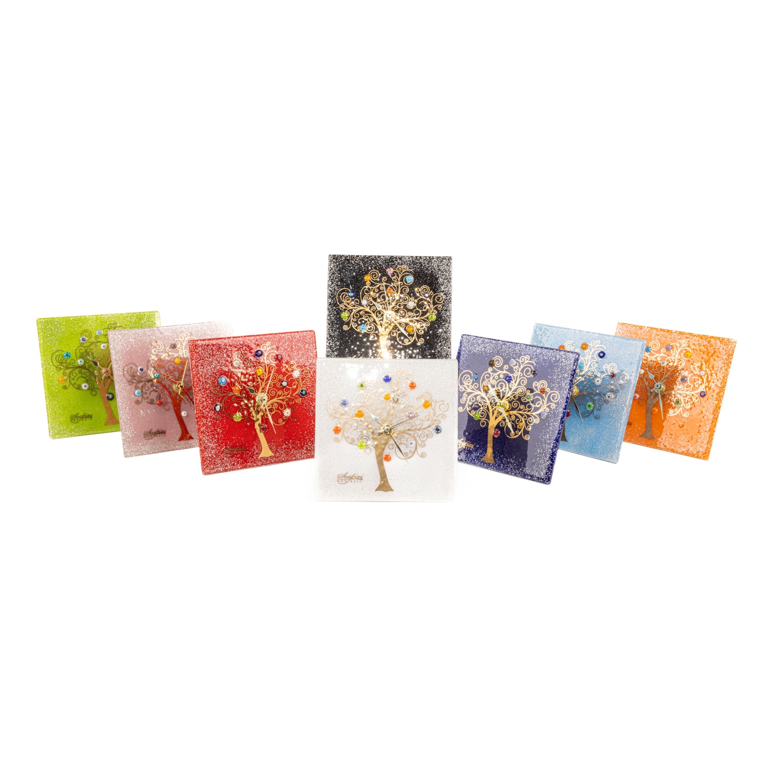 Orologio Da Tavolo Vetro Murano Sospiri Venezia - Meccanismo Silenzioso, Floreale Oro, 30x10cm - Foto 9