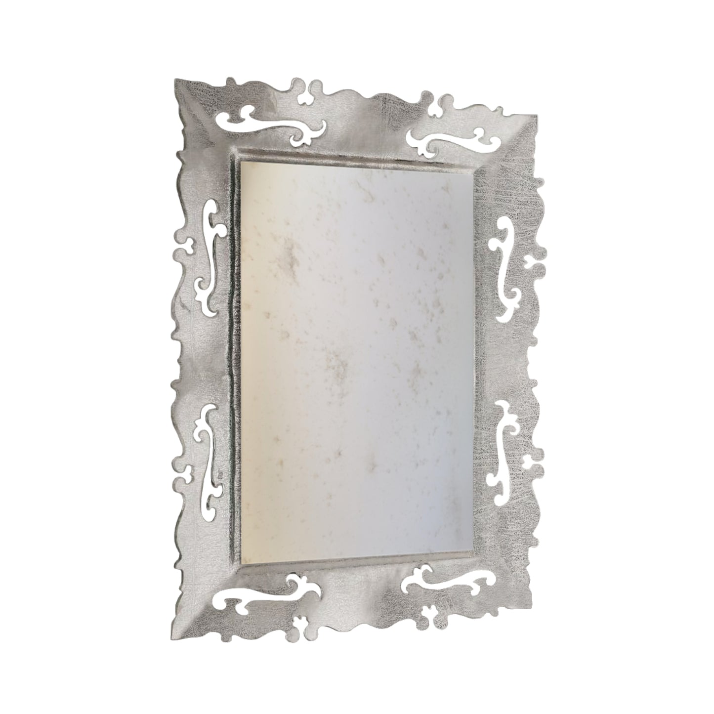 Specchiera da parete rettangolare in vetro Fusione decoro BUCINTORO Platino cm. 60x80